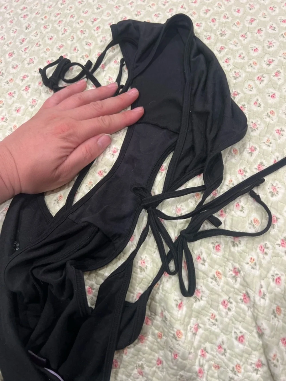 Savage X Fenty Black Tie-Side Bikini Bottoms
